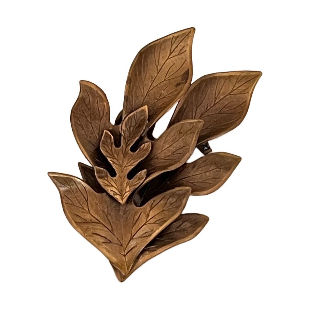 Vintage 1960s Layered Leaf Brooch Bronze Tone Botanical Statement - 1J